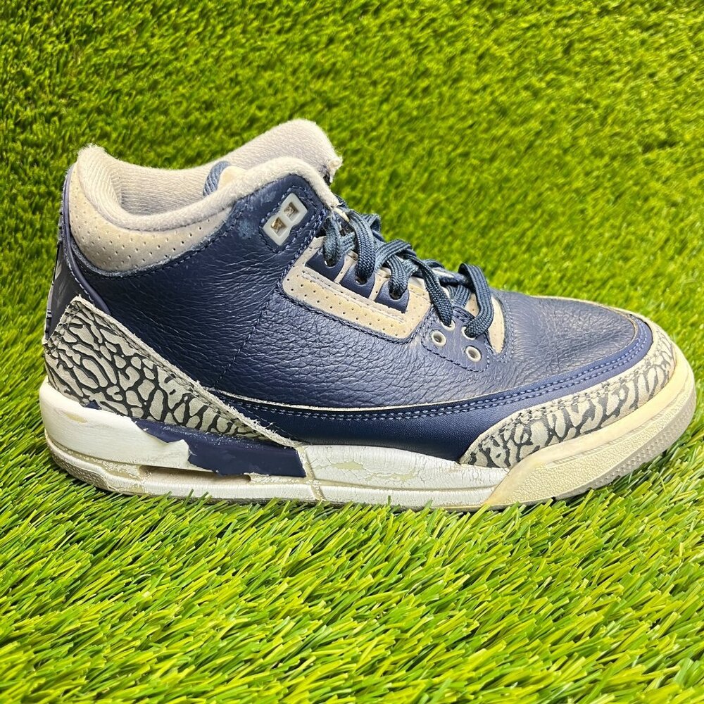 Nike Air Jordan 3 Retro Georgetown Boys Size 5.5Y Blue Basketball Shoes Sneakers